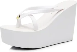 Heel Platform Flip Flops for Women, Womens Slip on Platform Sandals, Women Platform Wedge Slipper, Black