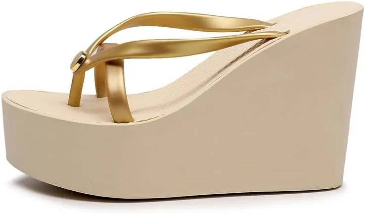 Heel Platform Flip Flops for Women, Womens Slip on Platform Sandals, Women Platform Wedge Slipper, Black