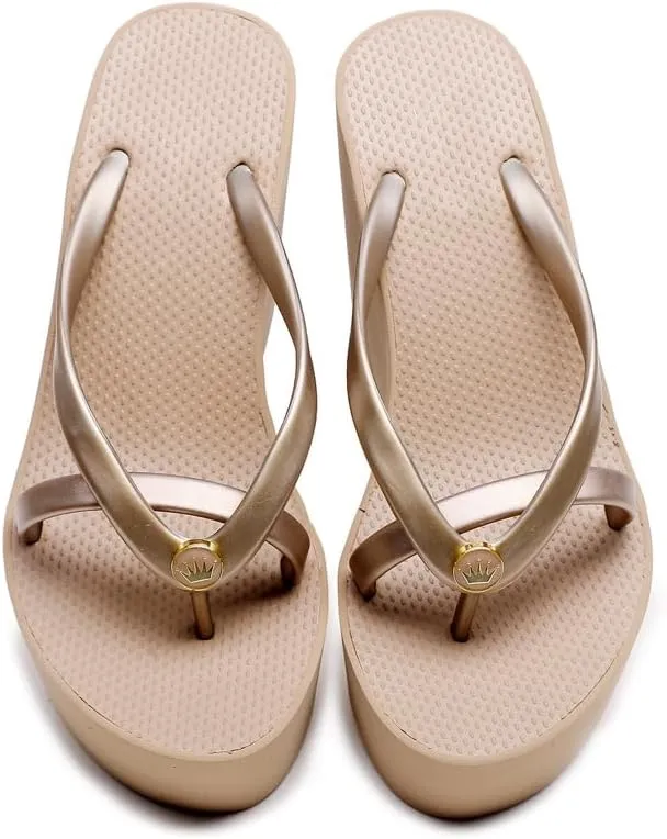 Heel Platform Flip Flops for Women, Womens Slip on Platform Sandals, Women Platform Wedge Slipper, Black