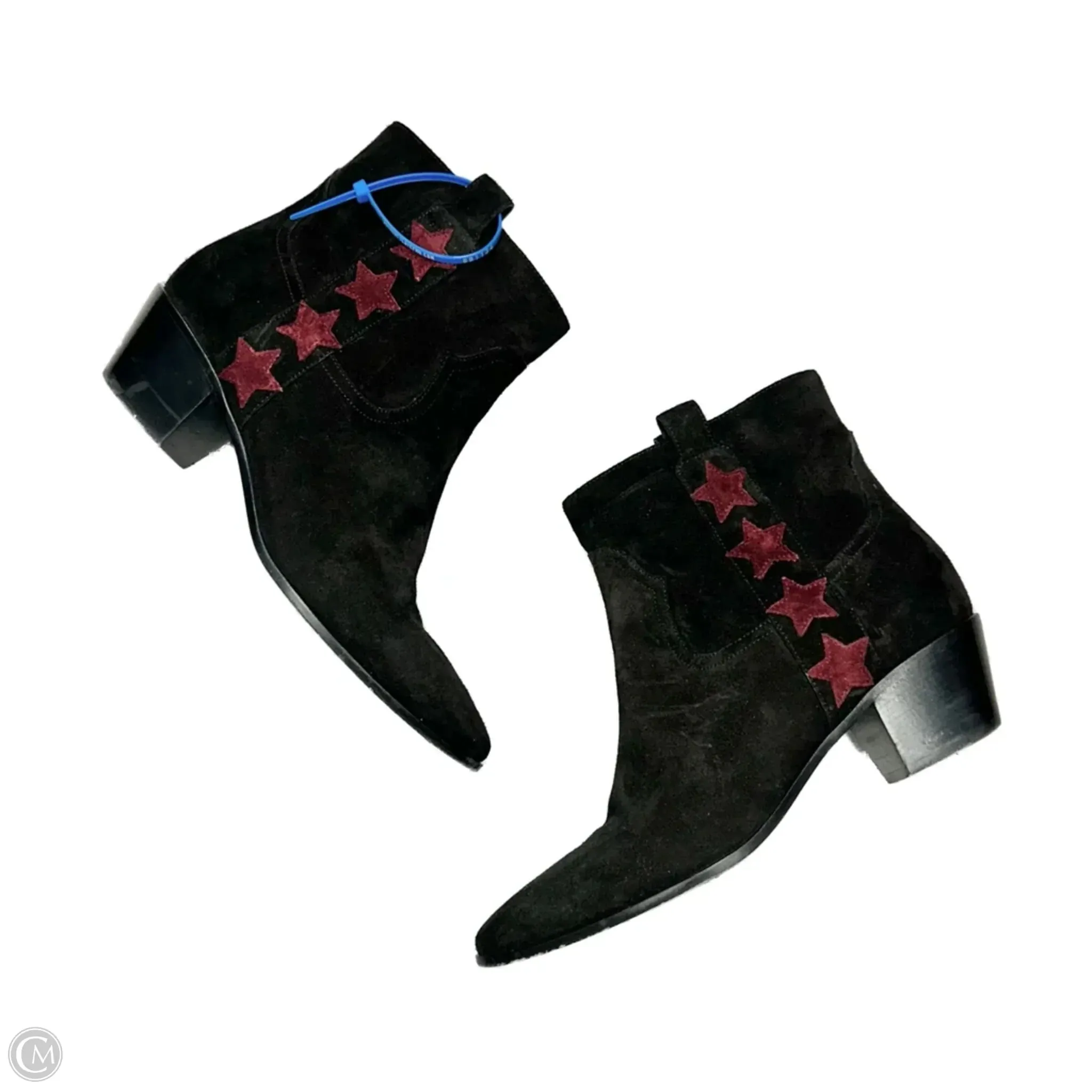 Boots Luxury Designer By Yves Saint Laurent In Black & Red, Size: 8 Red Glow Handcrafted Detailing