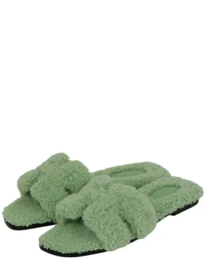 Hermes NEW Shearling Oran Slides 38.5