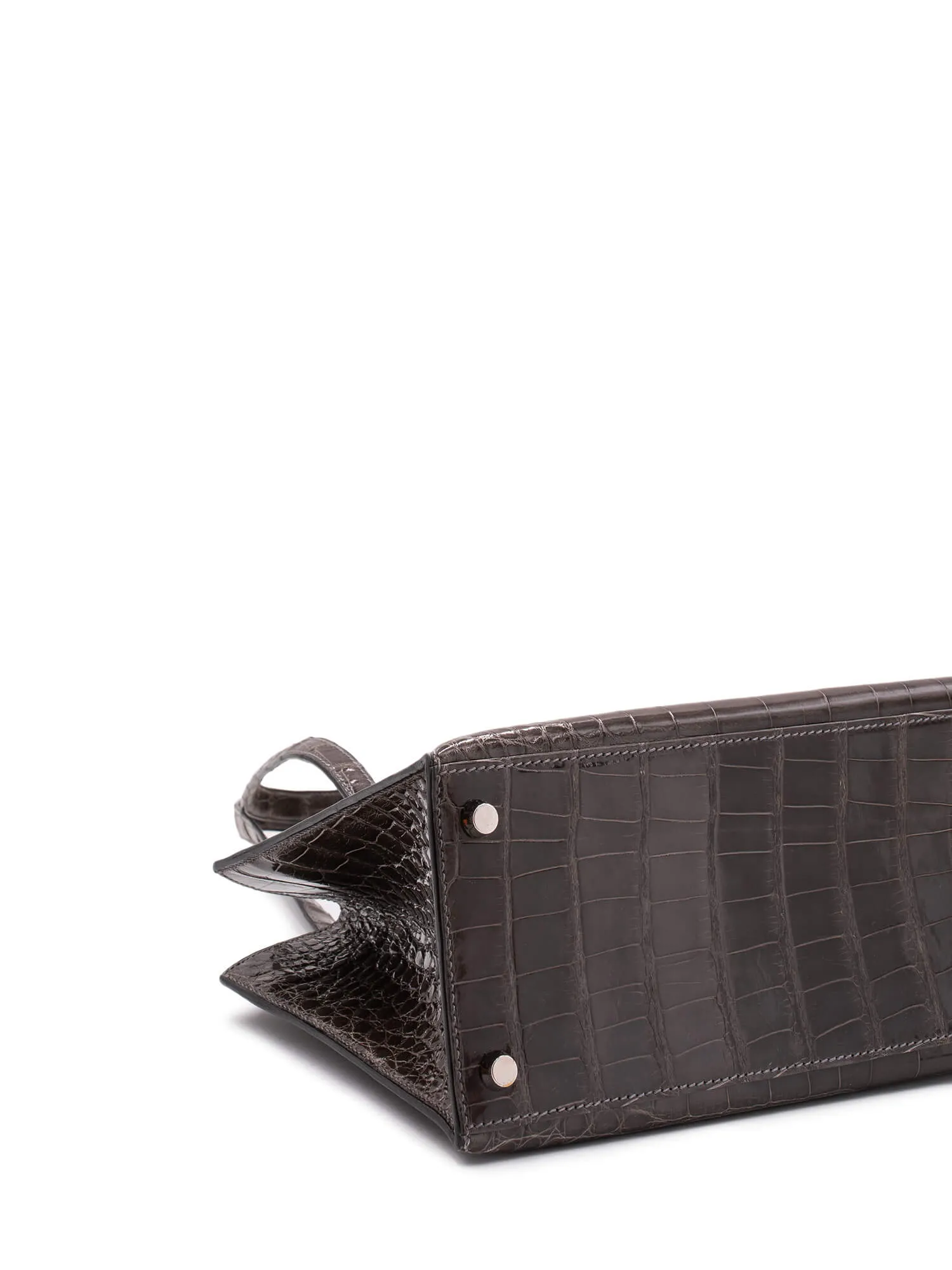 Hermes Shiny Alligator Lyn Clock Shoulder Bag Grey