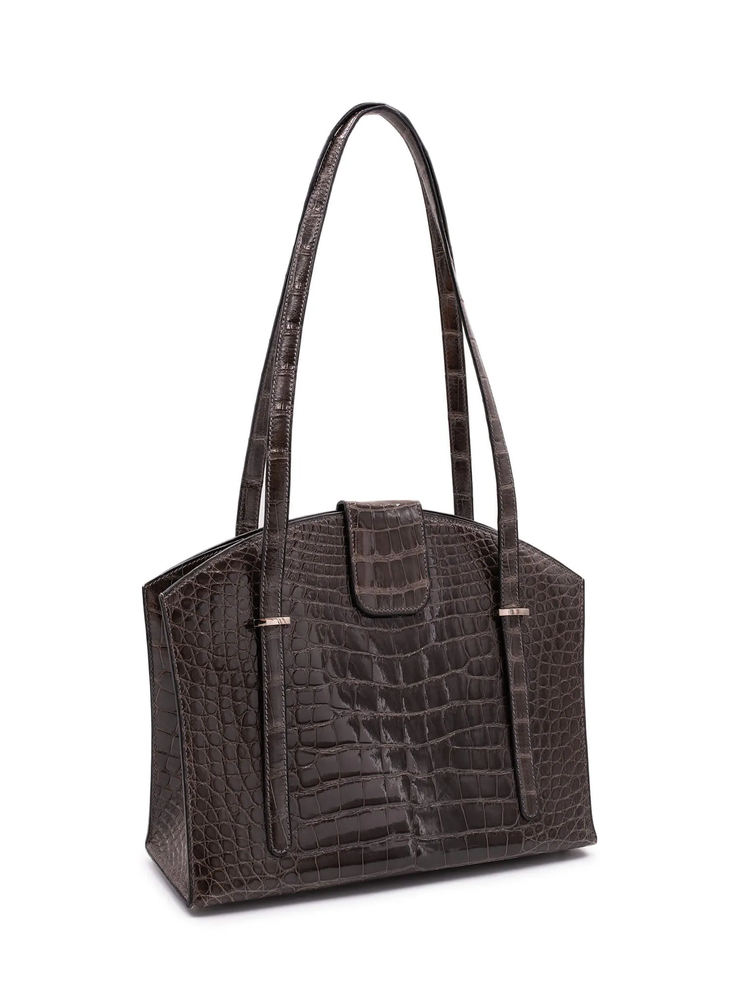 Hermes Shiny Alligator Lyn Clock Shoulder Bag Grey