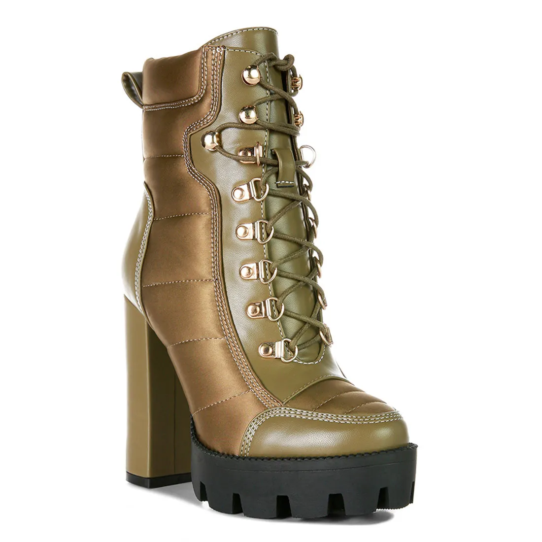 High Heel Quilted Satin Biker Boots