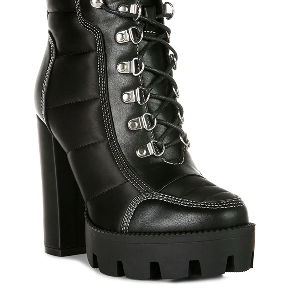 High Heel Quilted Satin Biker Boots