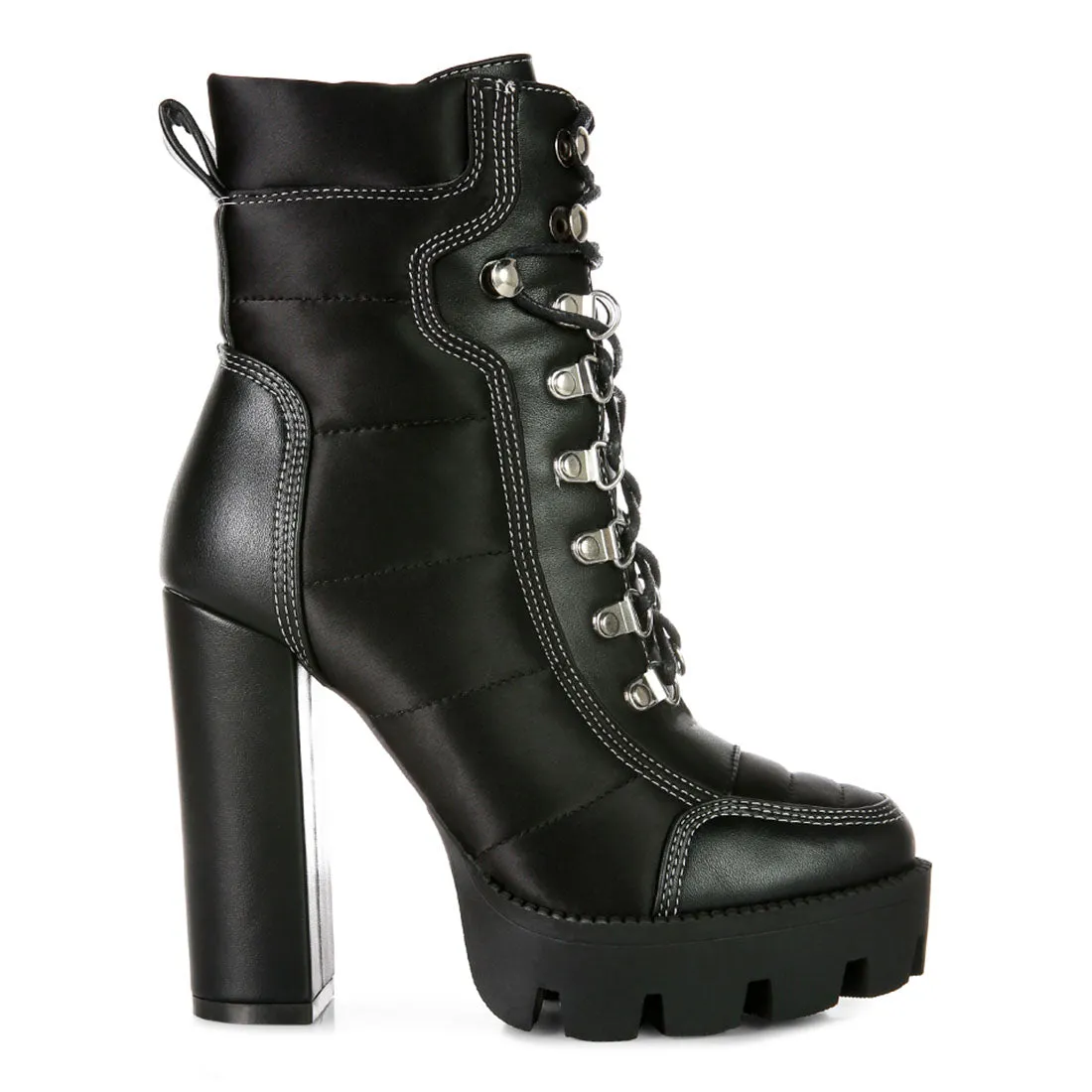 High Heel Quilted Satin Biker Boots