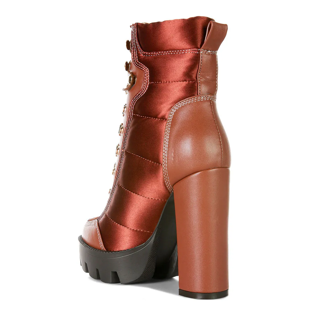 High Heel Quilted Satin Biker Boots