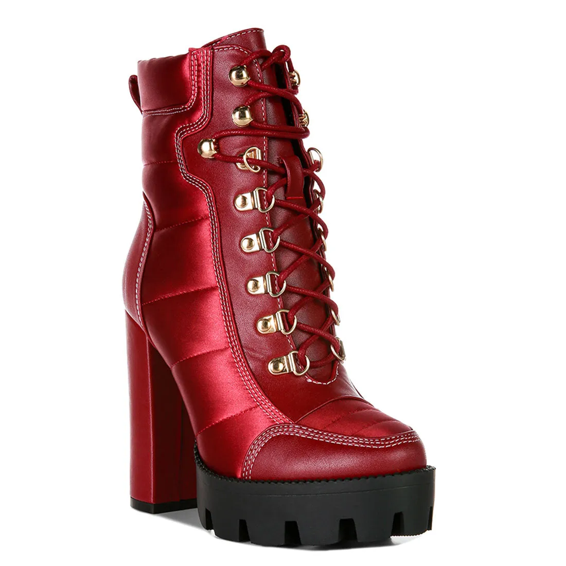 High Heel Quilted Satin Biker Boots