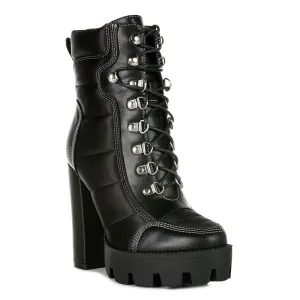 High Heel Quilted Satin Biker Boots