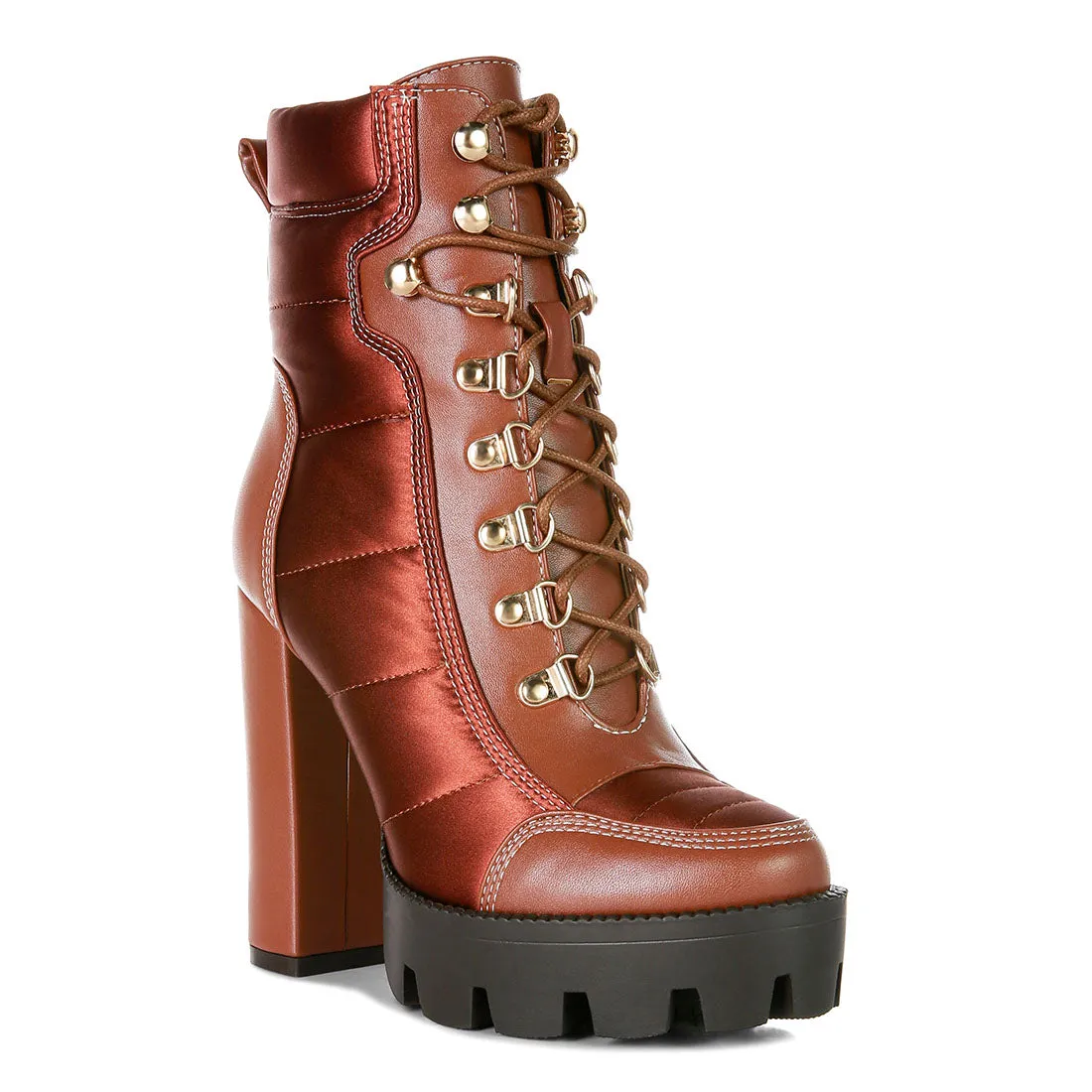 High Heel Quilted Satin Biker Boots