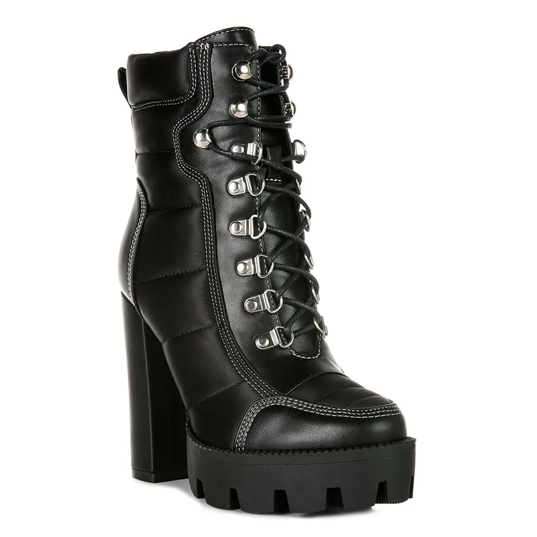 High Heel Quilted Satin Biker Boots
