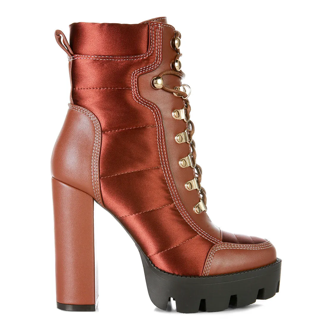 High Heel Quilted Satin Biker Boots