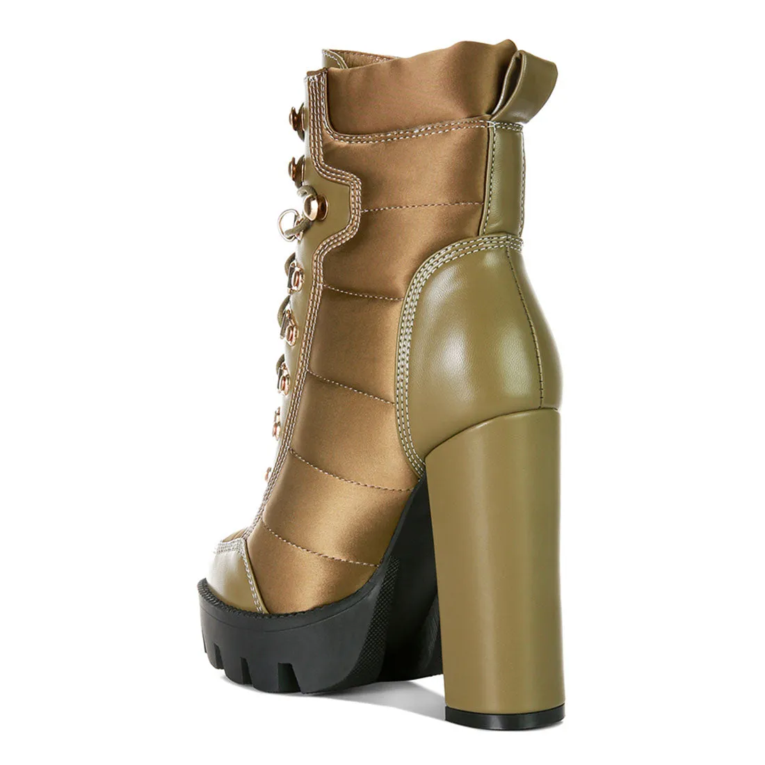 High Heel Quilted Satin Biker Boots