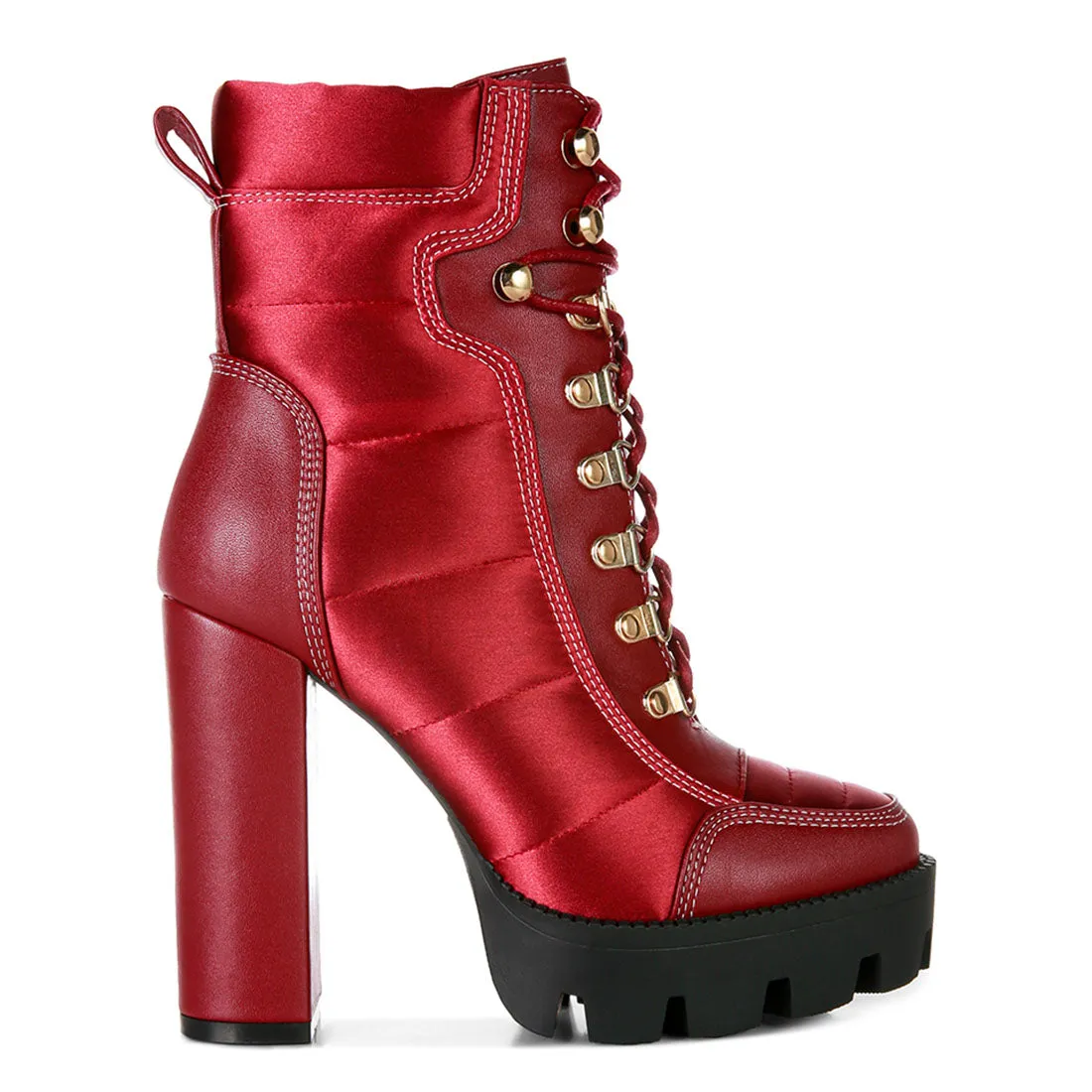 High Heel Quilted Satin Biker Boots