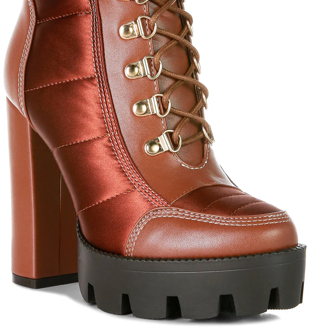 High Heel Quilted Satin Biker Boots