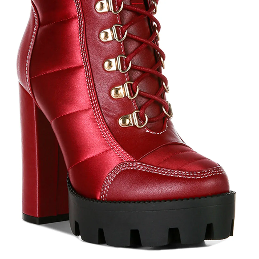 High Heel Quilted Satin Biker Boots