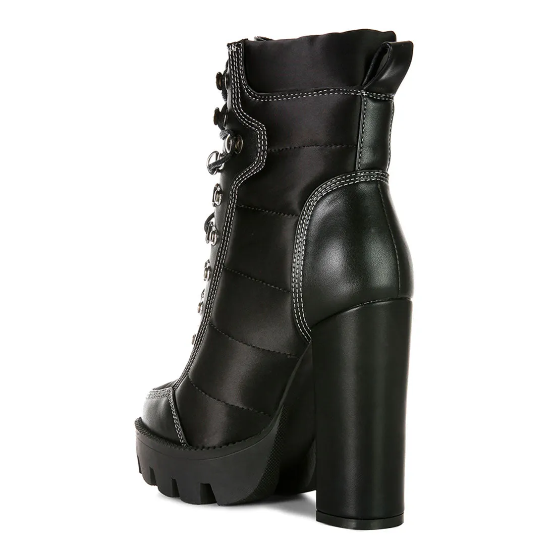 High Heel Quilted Satin Biker Boots