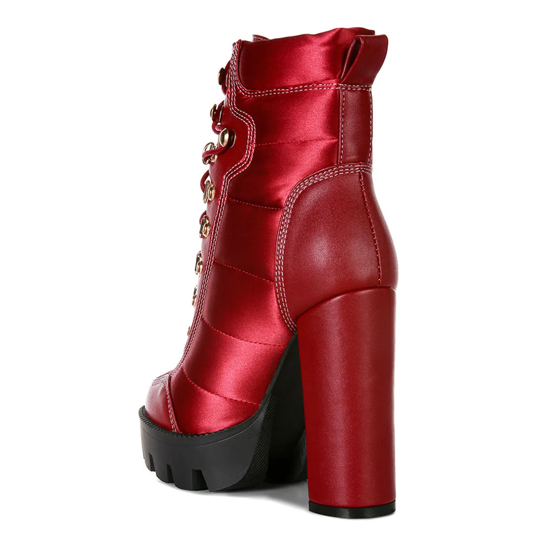 High Heel Quilted Satin Biker Boots