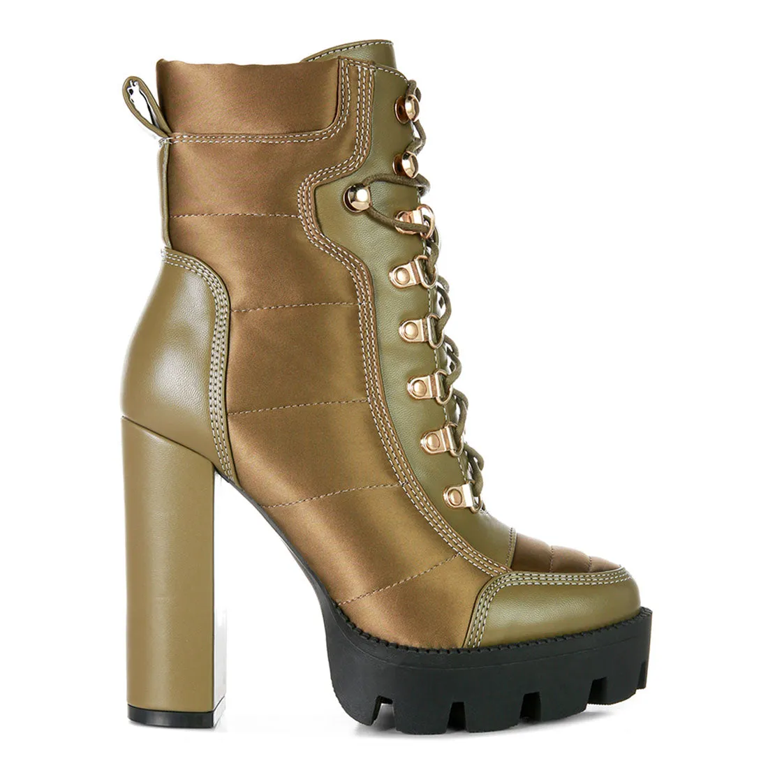 High Heel Quilted Satin Biker Boots