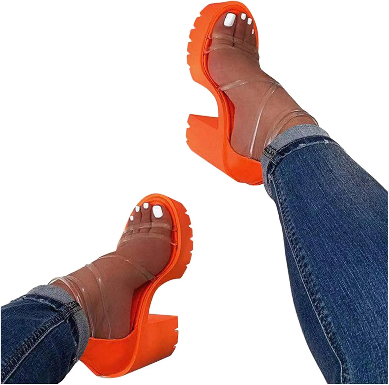 High Heel Sandals for Women Open Toe Strappy Ankle Strap Chunky Block Heel Wedding Shoes