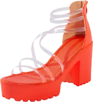 High Heel Sandals for Women Open Toe Strappy Ankle Strap Chunky Block Heel Wedding Shoes