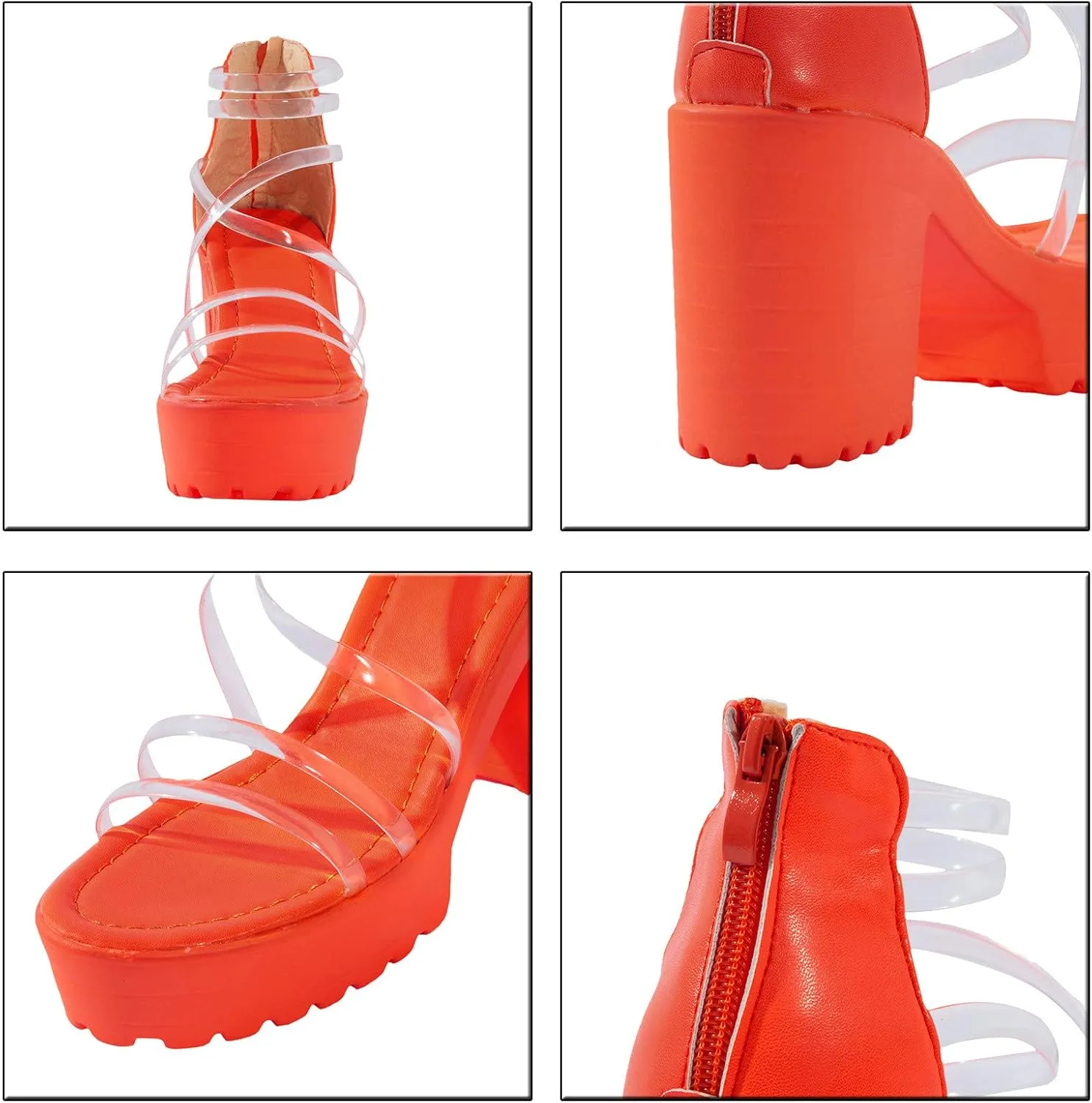 High Heel Sandals for Women Open Toe Strappy Ankle Strap Chunky Block Heel Wedding Shoes