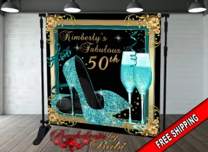 High Heels Backdrop, High Heels Birthday Backdrop, High Heel Shoe Stiletto Backdrop, Fabulous Birthday Backdrop, High Heels Glitter Teal