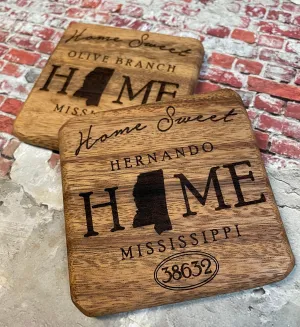 Home Sweet Home Coasters - Solid Walnut