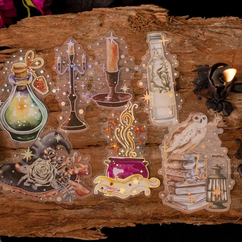 HP Wizard Magic Clear Transparent Stickers - Potion Making, Book, Owl, Hat, Potion, Flying Broomstick