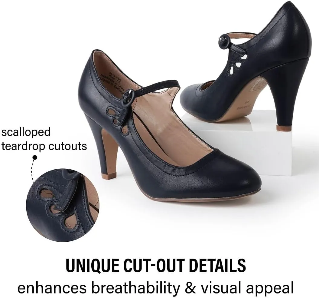 J. Adams Pixie Mary Jane Shoes Women Oxford Pumps - Cute Low Kitten High Heels - Retro Vintage Shoes for Women 1950s Mary Janes Round Toe Shoe with Ankle Strap - Women Dress Shoes