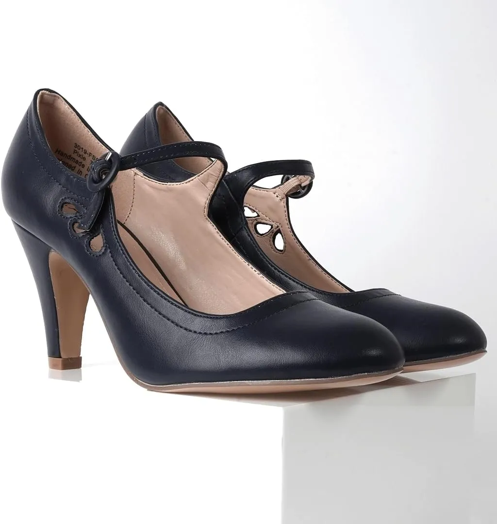 J. Adams Pixie Mary Jane Shoes Women Oxford Pumps - Cute Low Kitten High Heels - Retro Vintage Shoes for Women 1950s Mary Janes Round Toe Shoe with Ankle Strap - Women Dress Shoes