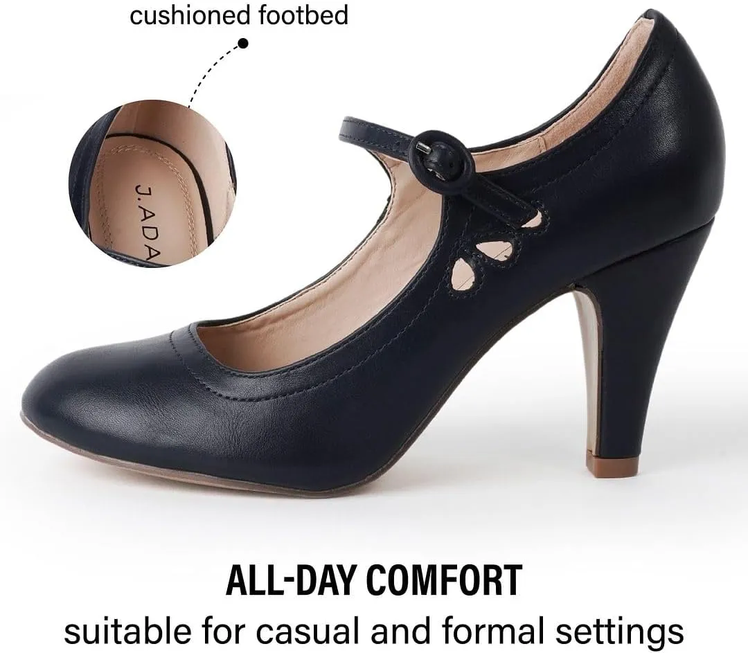 J. Adams Pixie Mary Jane Shoes Women Oxford Pumps - Cute Low Kitten High Heels - Retro Vintage Shoes for Women 1950s Mary Janes Round Toe Shoe with Ankle Strap - Women Dress Shoes