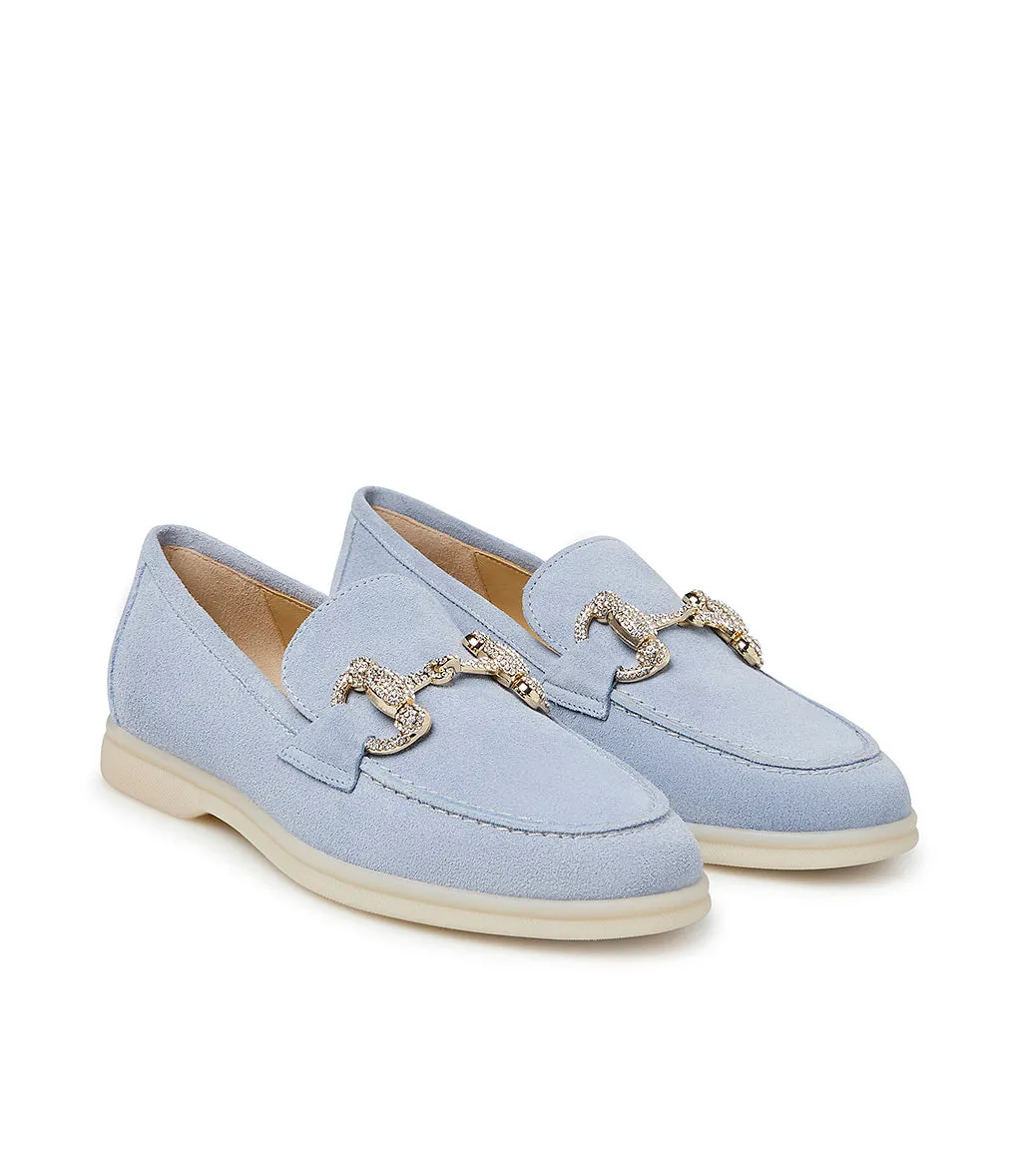 Jewel-buckle Wisteria suede loafers