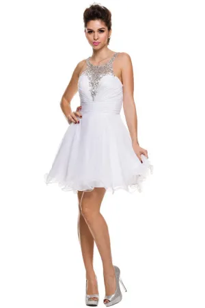 Jewel embellished short v-back dress