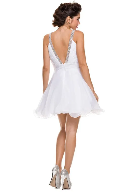 Jewel embellished short v-back dress