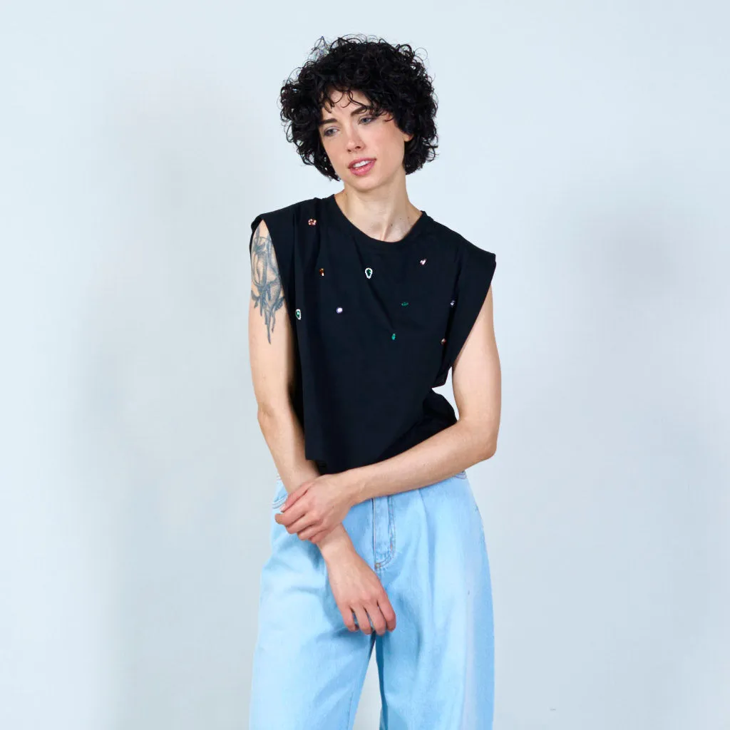 Jewel embellished t-shirt wholesale