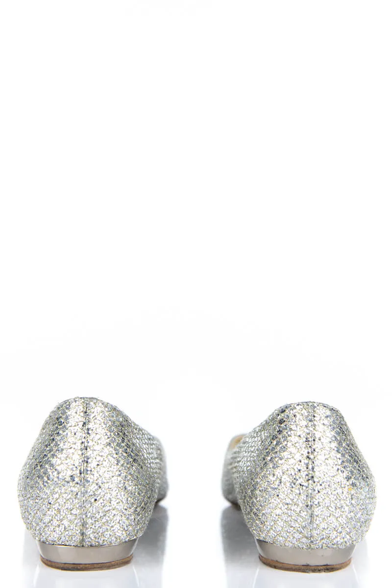 Jimmy Choo Silver & Gold Glitter Peep Toe Ballet Flats Size US 7 | IT 37