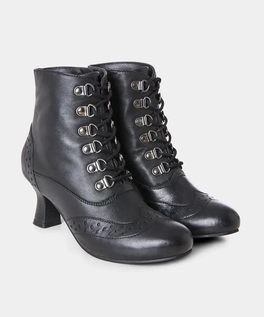 Joe Browns Fenchurch Street Black Leather Brogue ankle boots