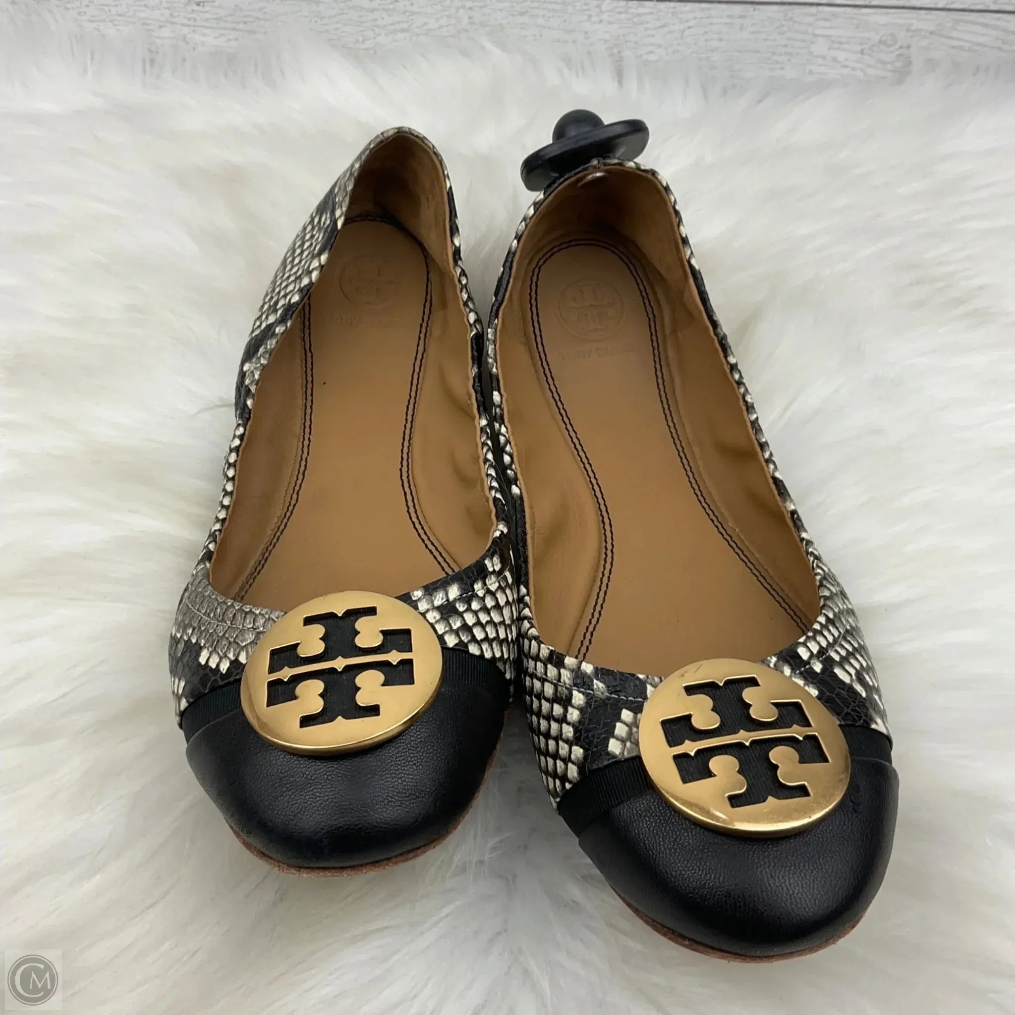 Comfort collar Stitch Free Construction Shoes Designer By Tory Burch In Snakeskin Print, Size: 8.5