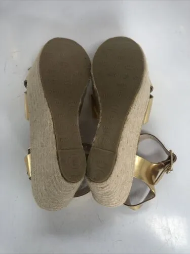 JUICY COUTURE ZEHILA GOLD FOLD WOMEN'S ESPADRILLE HEELS (SIZE 6.5) JC6