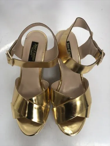 JUICY COUTURE ZEHILA GOLD FOLD WOMEN'S ESPADRILLE HEELS (SIZE 6.5) JC6