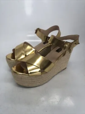 JUICY COUTURE ZEHILA GOLD FOLD WOMEN'S ESPADRILLE HEELS (SIZE 6.5) JC6
