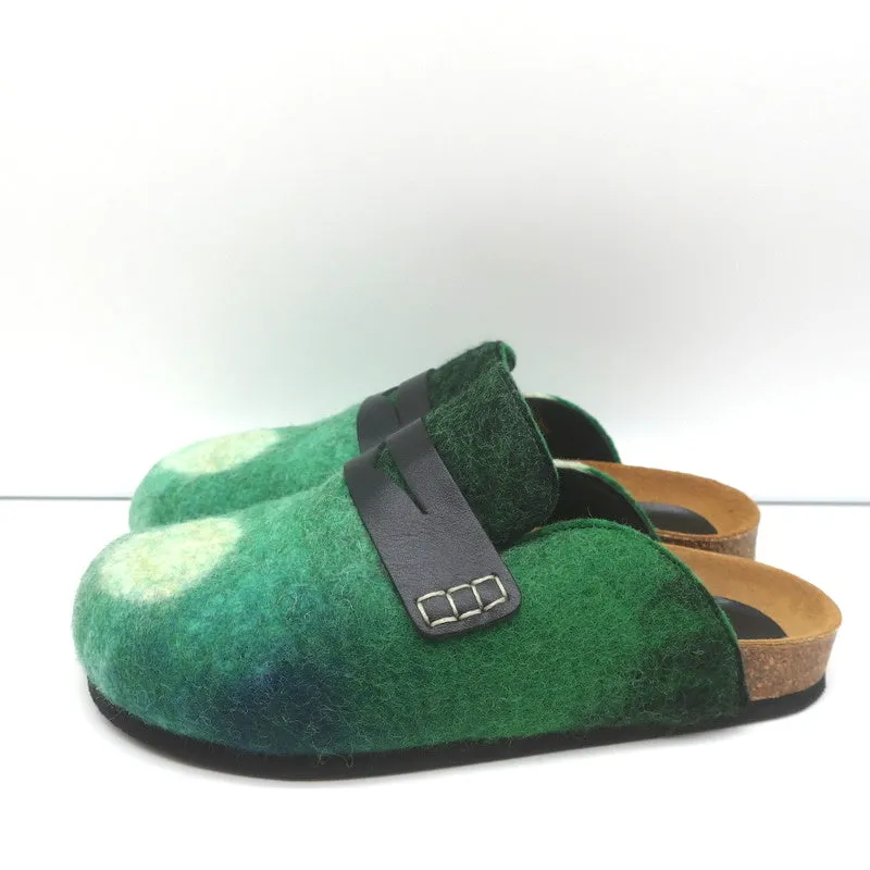 JW Anderson Felt Clog Mules Green Landscape Size 37 Backless Penny Loafers