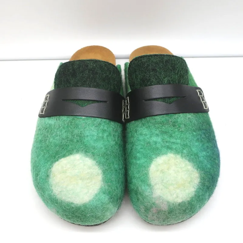 JW Anderson Felt Clog Mules Green Landscape Size 37 Backless Penny Loafers