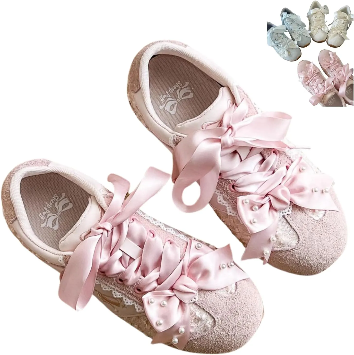 Kawaii Platform Shoes  Chunky Sneakers for Women, Aesthetic Ballet-Inspired Shoes with Bow & Pearls, Cute Fashion Backpack-Inspired Trainers