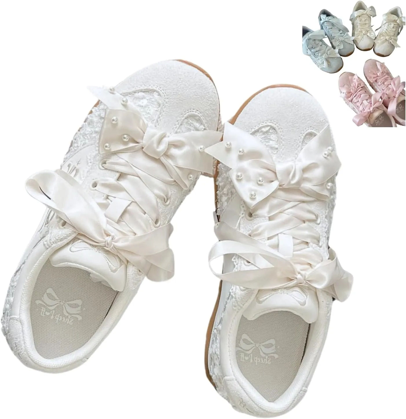 Kawaii Platform Shoes – Chunky Sneakers for Women, Aesthetic Ballet-Inspired Shoes with Bow & Pearls, Cute Fashion Backpack-Inspired Trainers