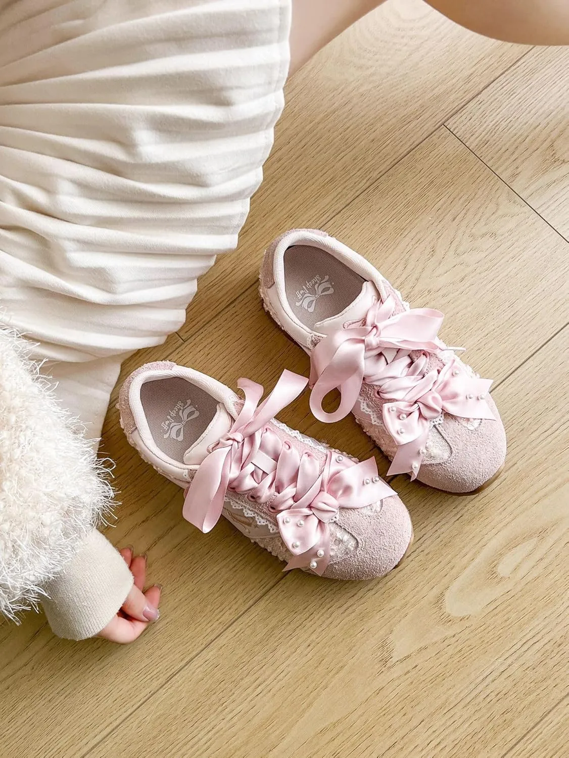 Kawaii Platform Shoes  Chunky Sneakers for Women, Aesthetic Ballet-Inspired Shoes with Bow & Pearls, Cute Fashion Backpack-Inspired Trainers