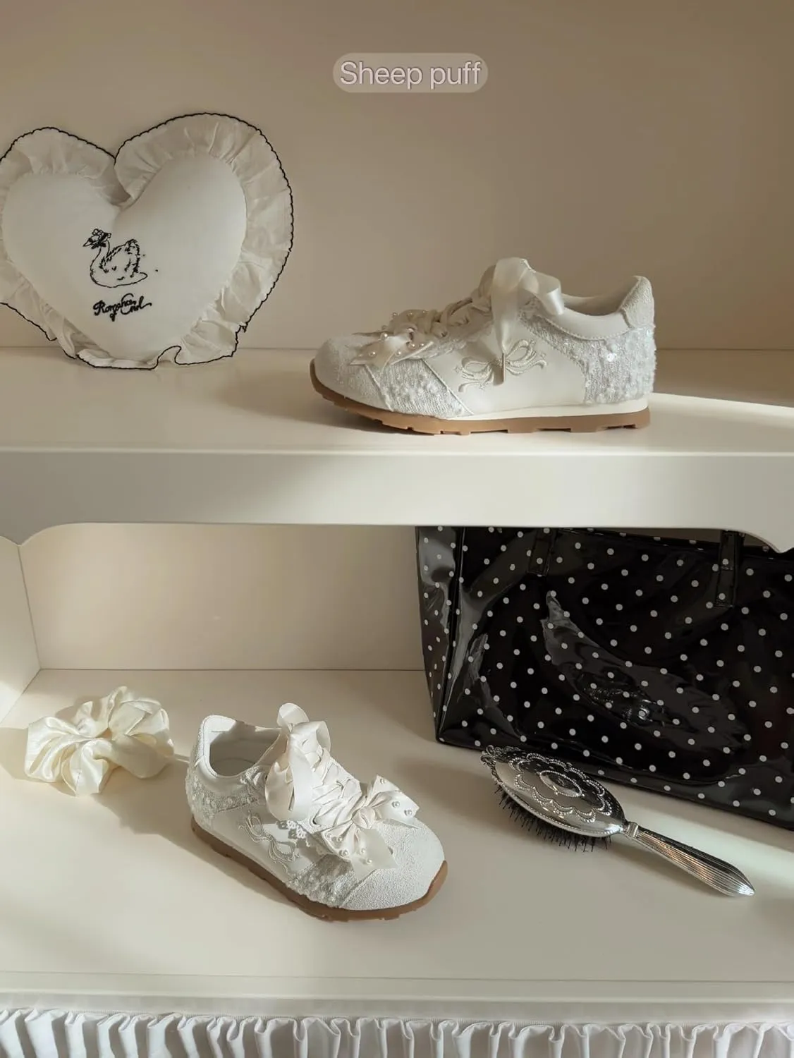 Kawaii Platform Shoes – Chunky Sneakers for Women, Aesthetic Ballet-Inspired Shoes with Bow & Pearls, Cute Fashion Backpack-Inspired Trainers
