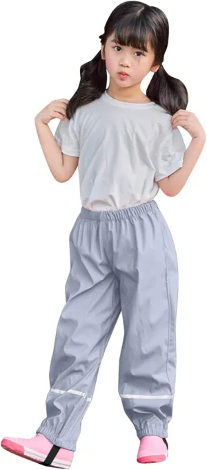 Kids Boys Girls Rain Pants Elastic Waist Mudproof Lightweight Adjustable Shoulder Straps Reflective Strips