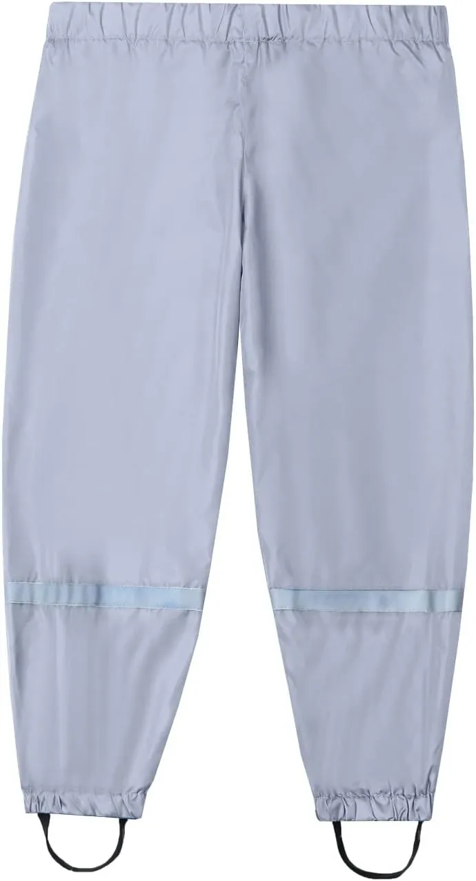 Kids Boys Girls Rain Pants Elastic Waist Mudproof Lightweight Adjustable Shoulder Straps Reflective Strips